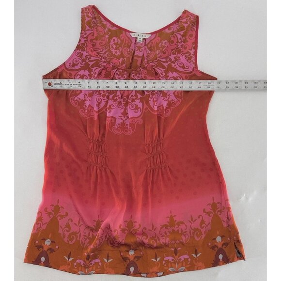 CAbi True Love Tank Top #672 Sleeveless Floral 100% Silk Pleated Sz M Preppy - Picture 12 of 13